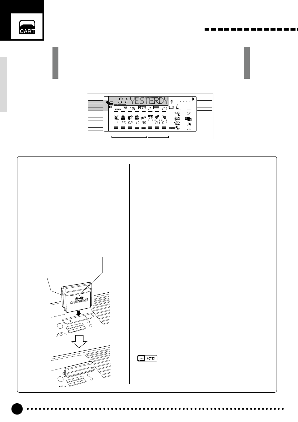 Using music cartridges, Yesterdy, Music cartridge handling precautions | Inserting a music cartridge | Yamaha PSR-520 User Manual | Page 61 / 102