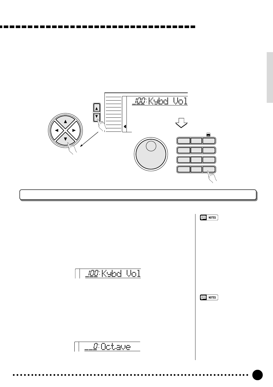 Octave, General functions, Kybd b vol | Kybd vol, Overall functions, Keyboard volume | Yamaha PSR-520 User Manual | Page 68 / 102