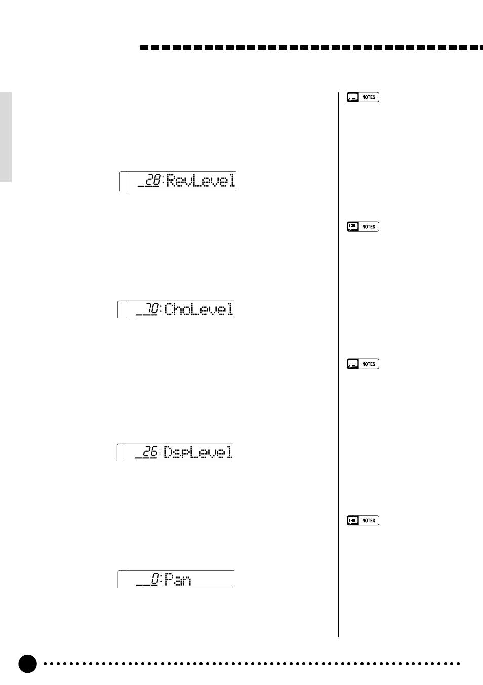 Overall functions, Revlevel, Cholevel | Dsplevel | Yamaha PSR-520 User Manual | Page 69 / 102