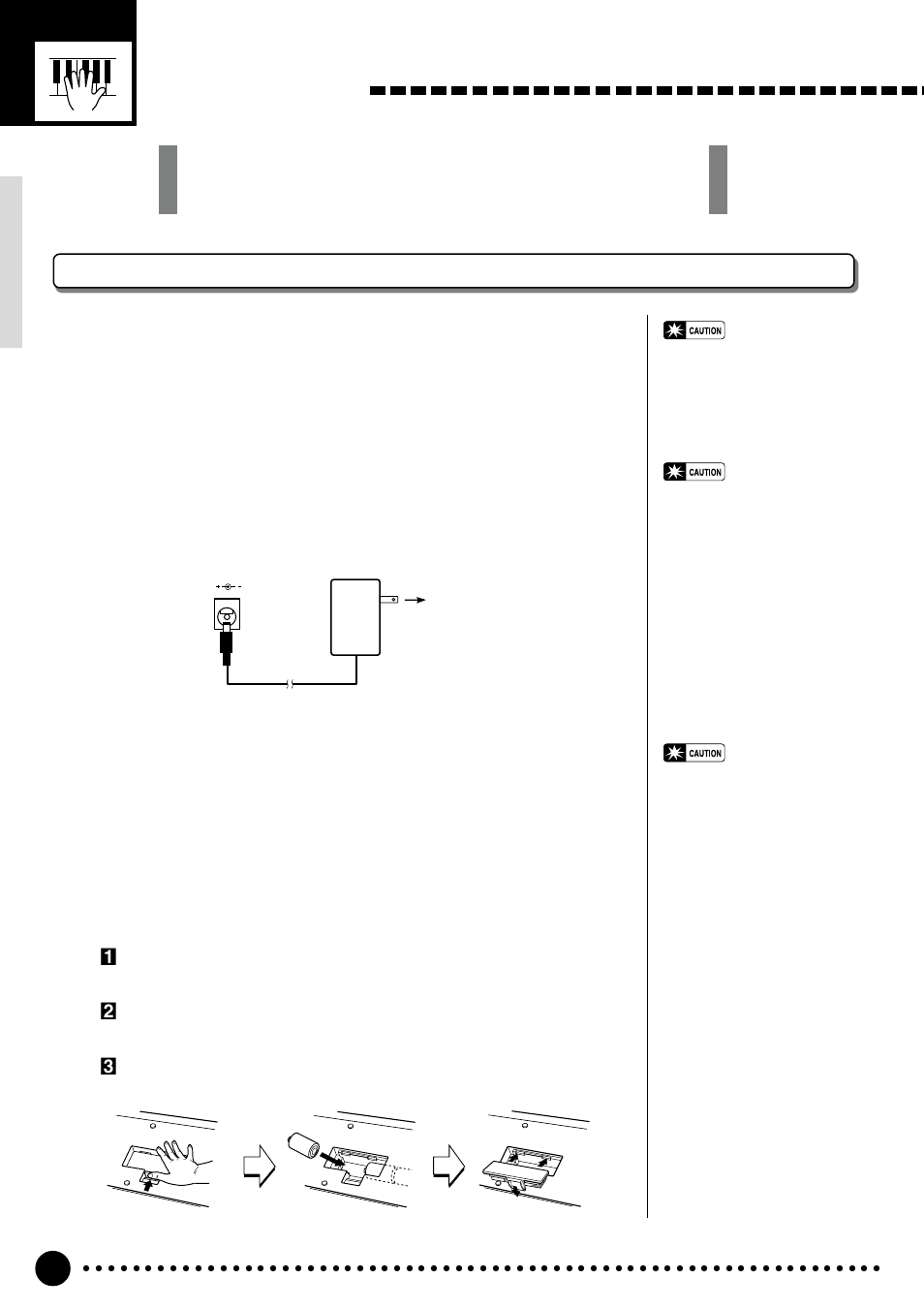 Setting up, Power supply, Using batteries | Using an optional ac power adaptor | Yamaha PSR-520 User Manual | Page 7 / 102