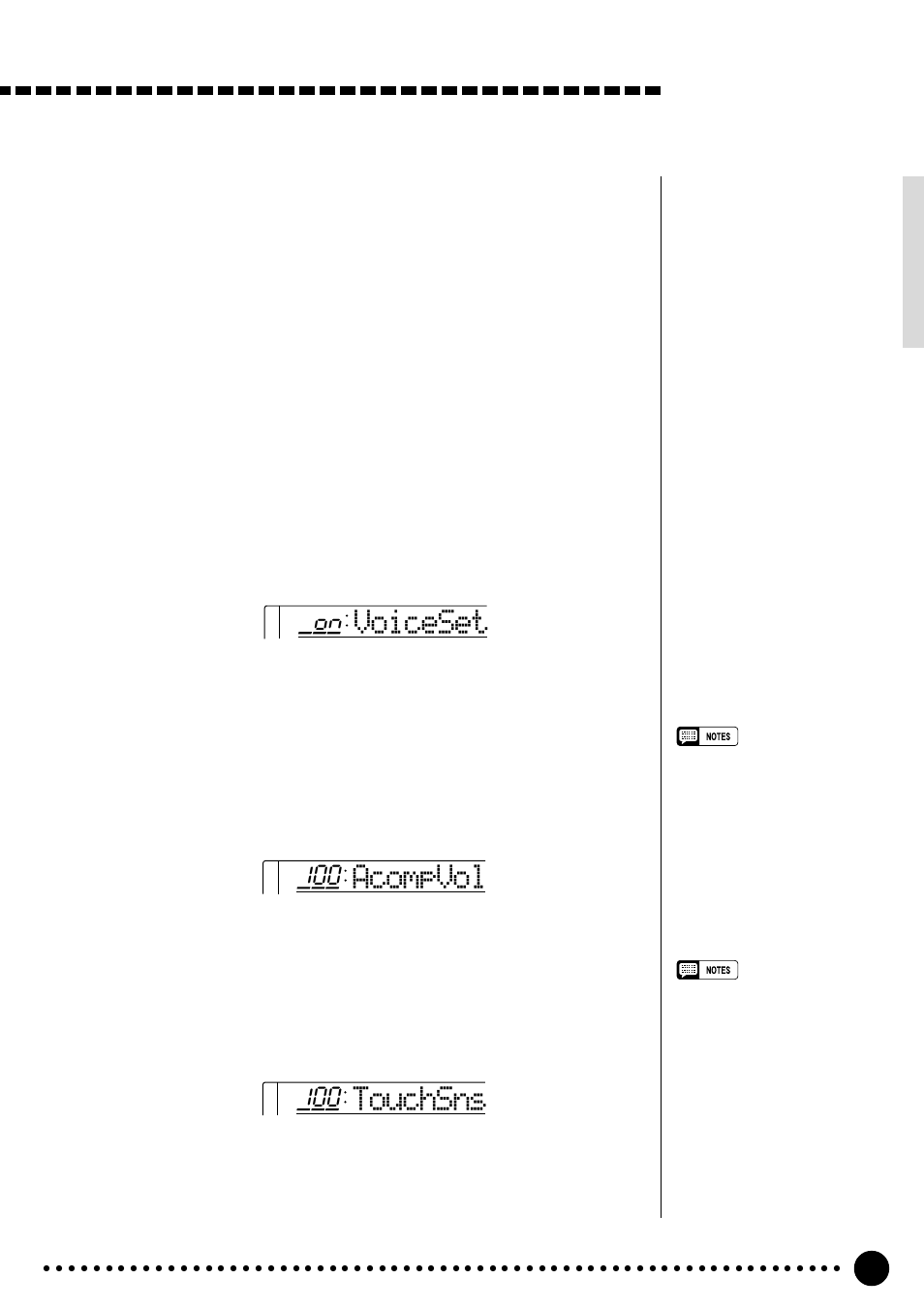 Overall functions, Acompvol, Voiceset | Touchsns | Yamaha PSR-520 User Manual | Page 70 / 102
