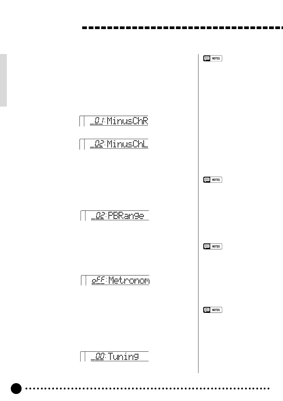 Minuschl, Tuning, Pbrange | Metronom, Overall functions minuschr | Yamaha PSR-520 User Manual | Page 71 / 102