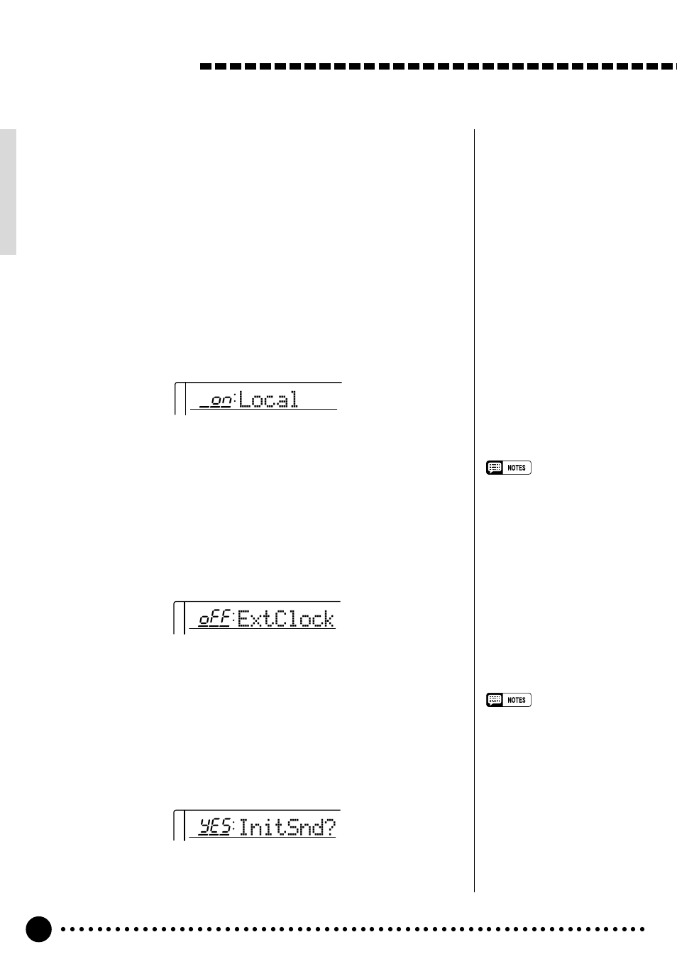 Overall functions, Extclock, Initsnd | Local | Yamaha PSR-520 User Manual | Page 75 / 102