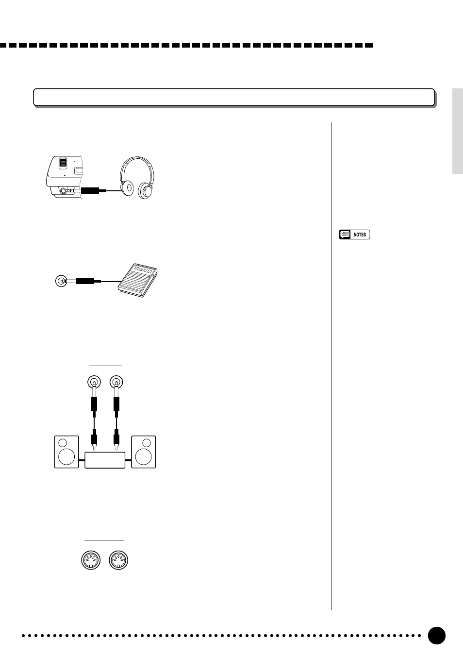 Connections, Setting up, The phones jack | Sustain jack, Aux out r and l+r/l jack, Midi in and out connectors | Yamaha PSR-520 User Manual | Page 8 / 102