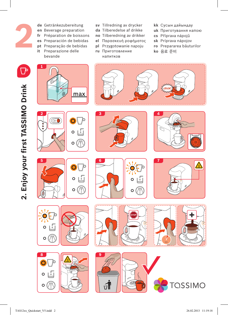 Enjo y y our f ir st t as simo dr ink | Bosch TASSIMO T12 TAS1202 User Manual | Page 2 / 2