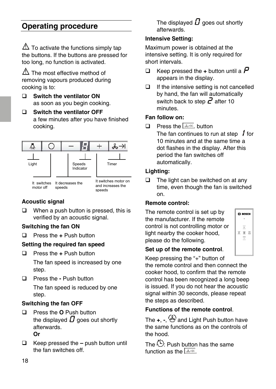 Operating procedure | Bosch DID09T950 Edelstahl 90 cm breit Deckenlüftung User Manual | Page 18 / 124