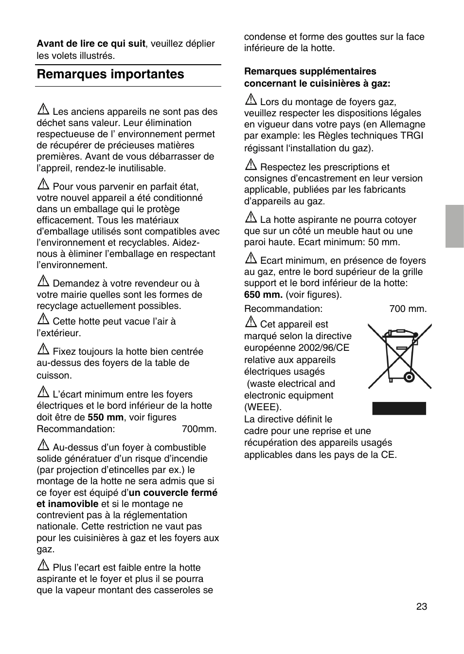 Remarques importantes | Bosch DID09T950 Edelstahl 90 cm breit Deckenlüftung User Manual | Page 23 / 124