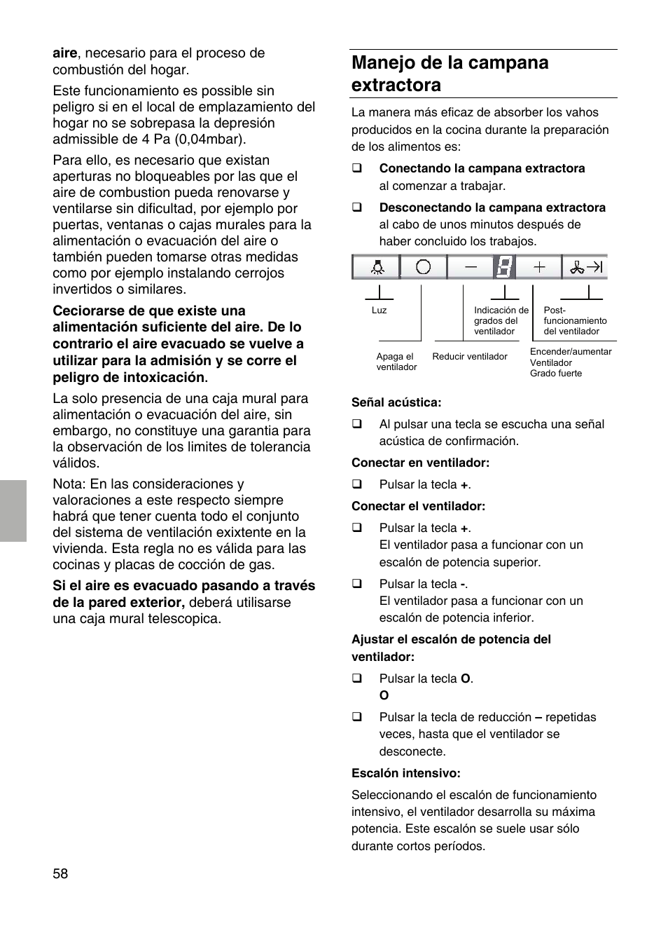 Manejo de la campana extractora | Bosch DID09T950 Edelstahl 90 cm breit Deckenlüftung User Manual | Page 58 / 124