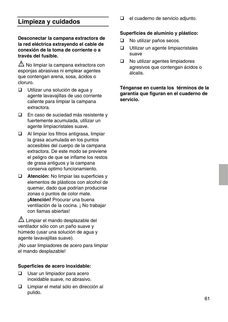 Limpieza y cuidados | Bosch DID09T950 Edelstahl 90 cm breit Deckenlüftung User Manual | Page 61 / 124