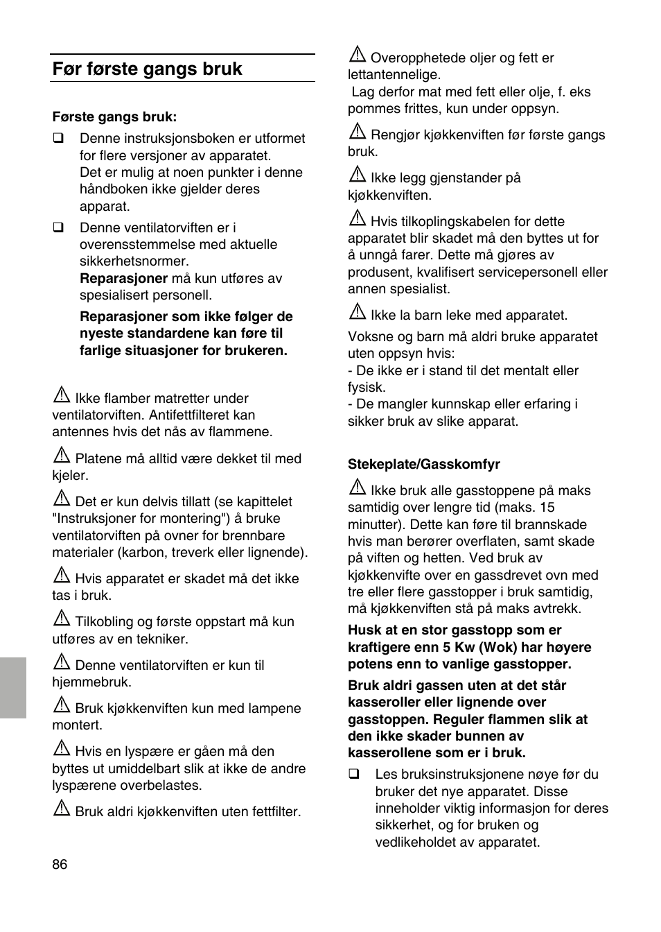 Før første gangs bruk | Bosch DID09T950 Edelstahl 90 cm breit Deckenlüftung User Manual | Page 86 / 124