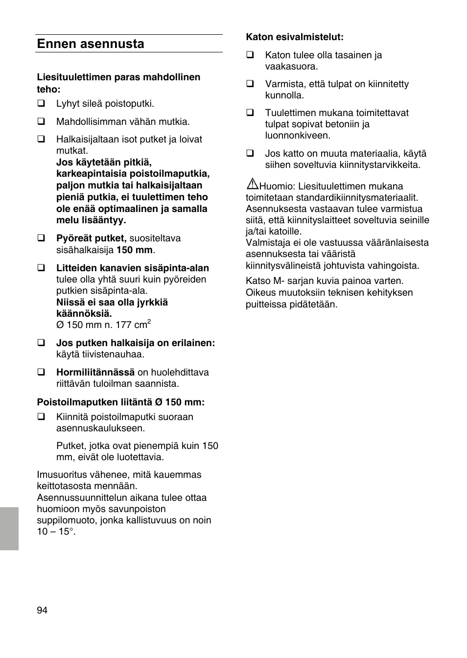 Ennen asennusta | Bosch DID09T950 Edelstahl 90 cm breit Deckenlüftung User Manual | Page 94 / 124