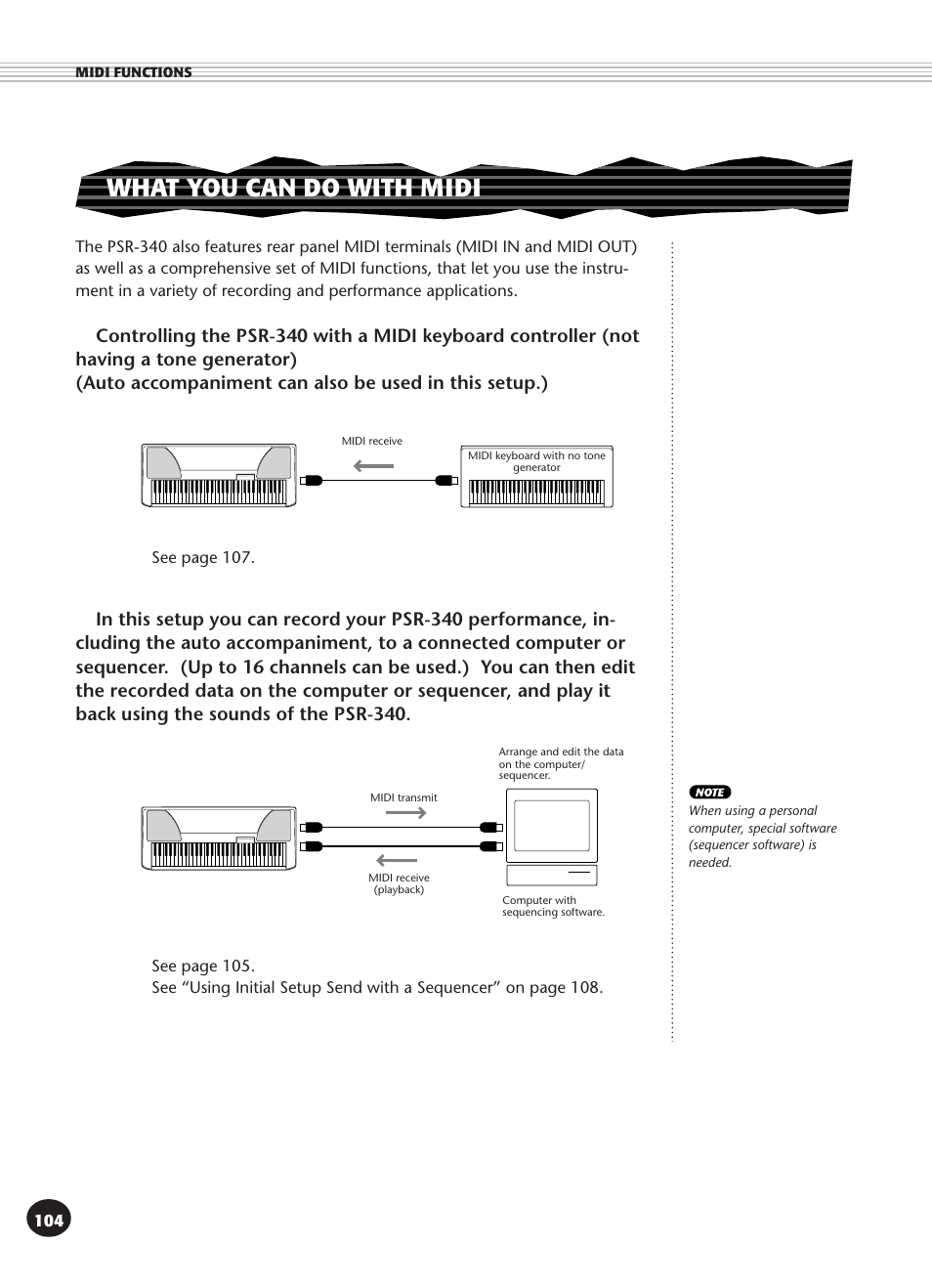 What you can do with midi | Yamaha PSR-340 User Manual | Page 104 / 128