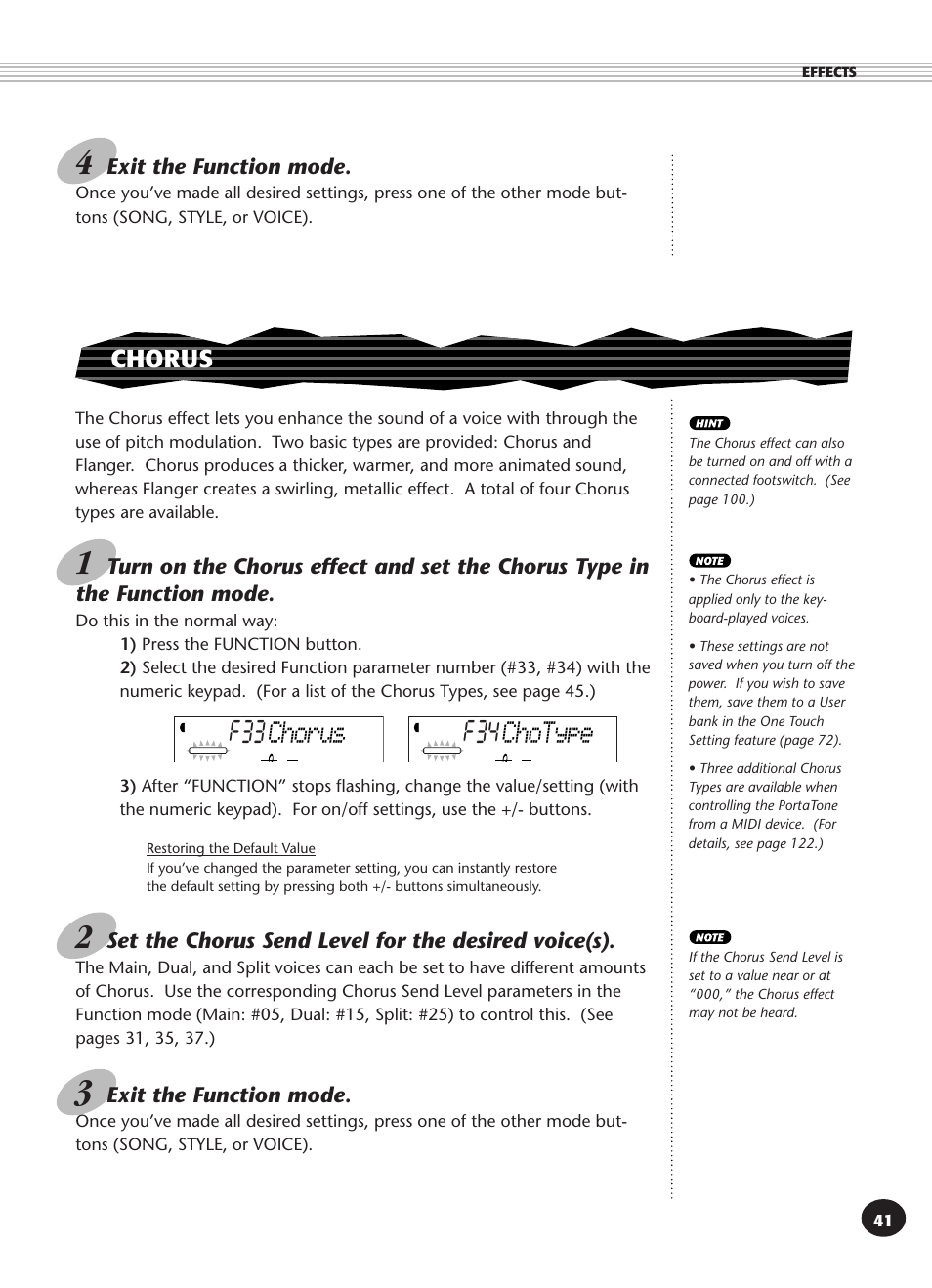 Chorus, F33 chorus, F34 chotype | Yamaha PSR-340 User Manual | Page 41 / 128