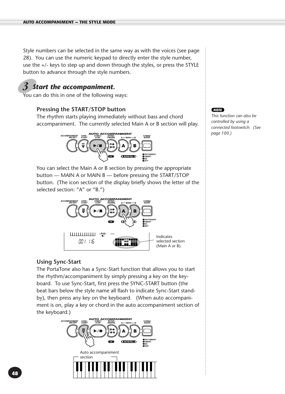 Start the accompaniment | Yamaha PSR-340 User Manual | Page 48 / 128