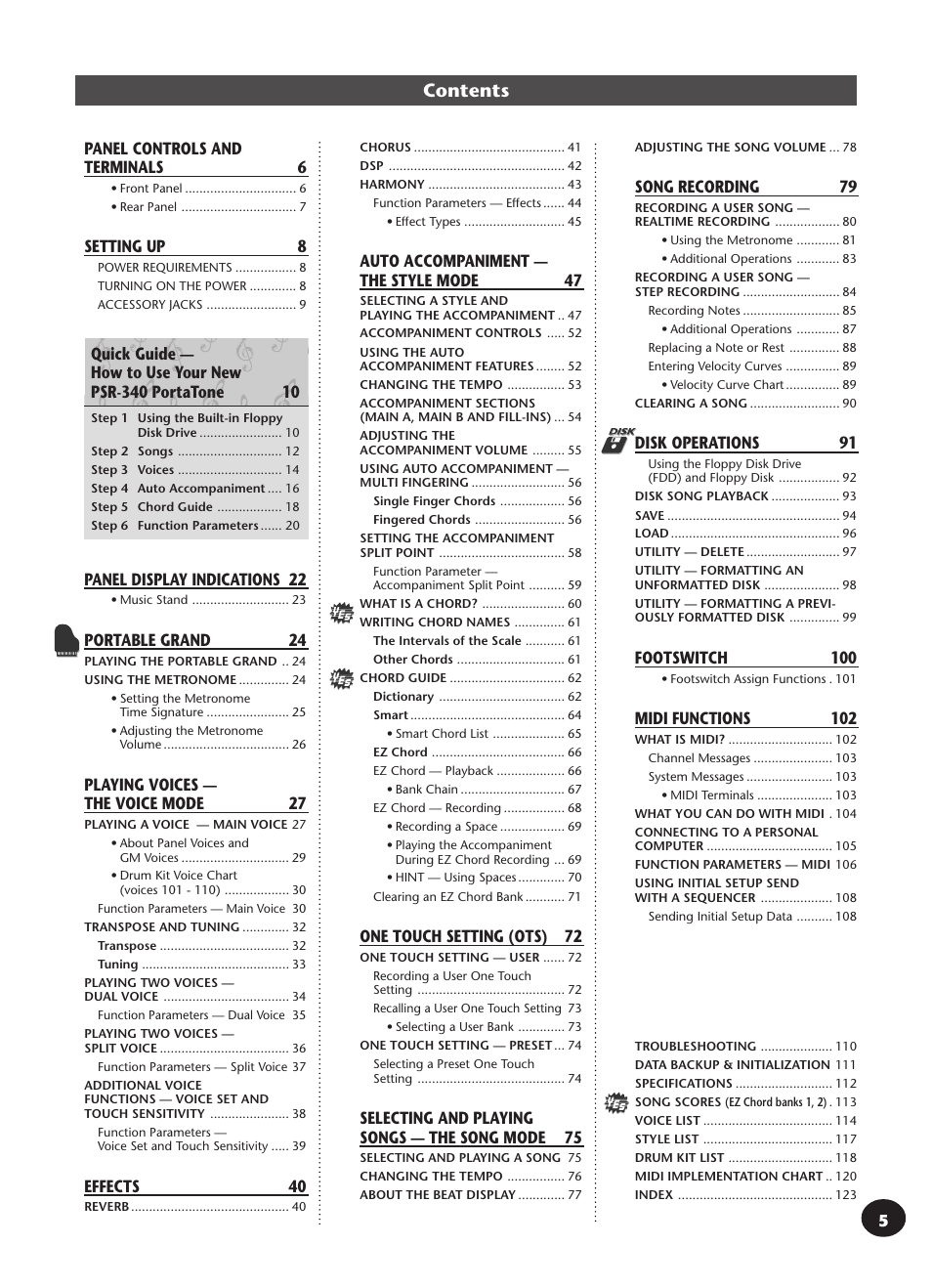 Yamaha PSR-340 User Manual | Page 5 / 128