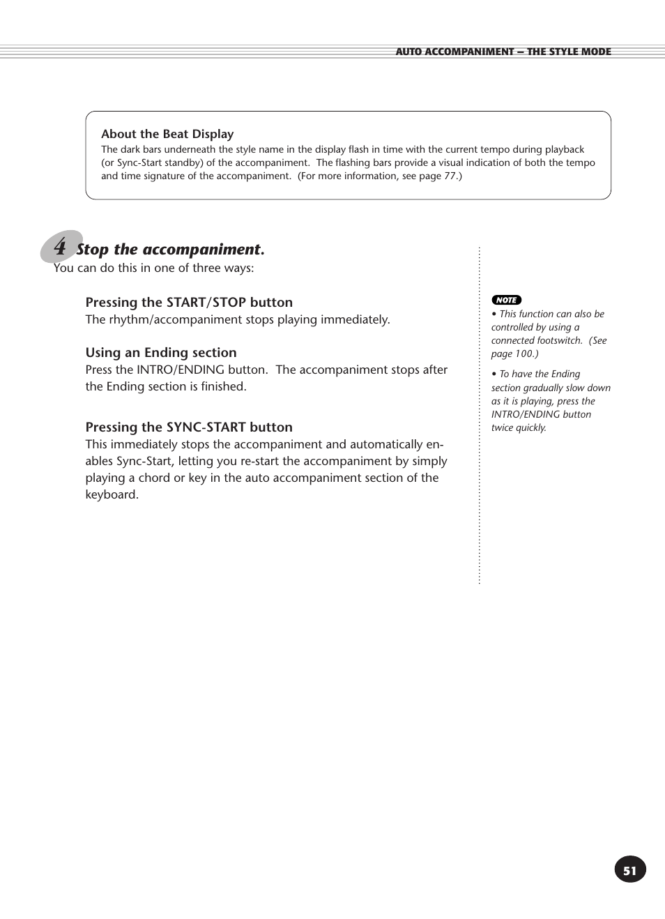 Stop the accompaniment | Yamaha PSR-340 User Manual | Page 51 / 128