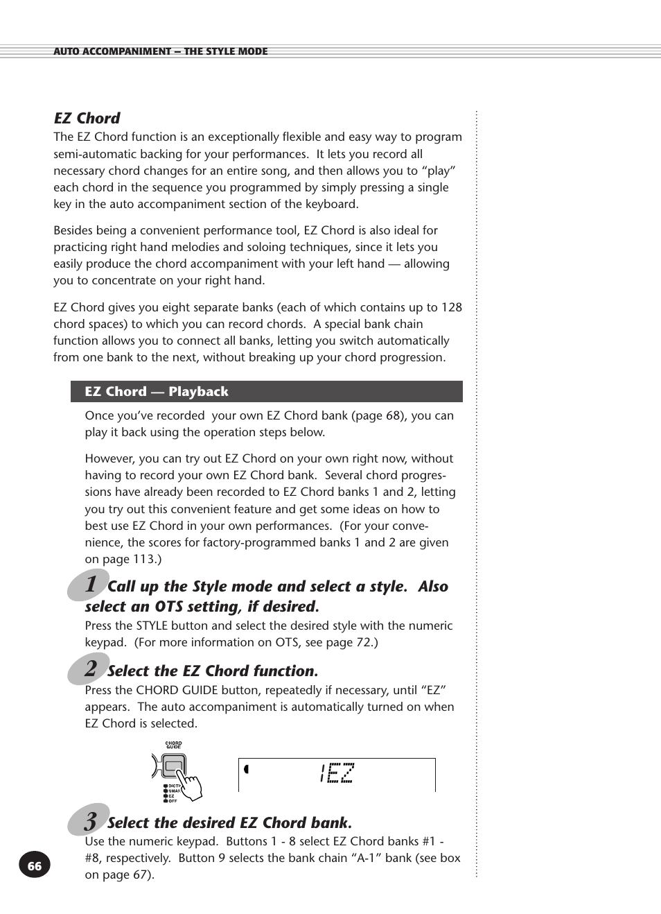 Ez chord, Ez chord - playback | Yamaha PSR-340 User Manual | Page 66 / 128