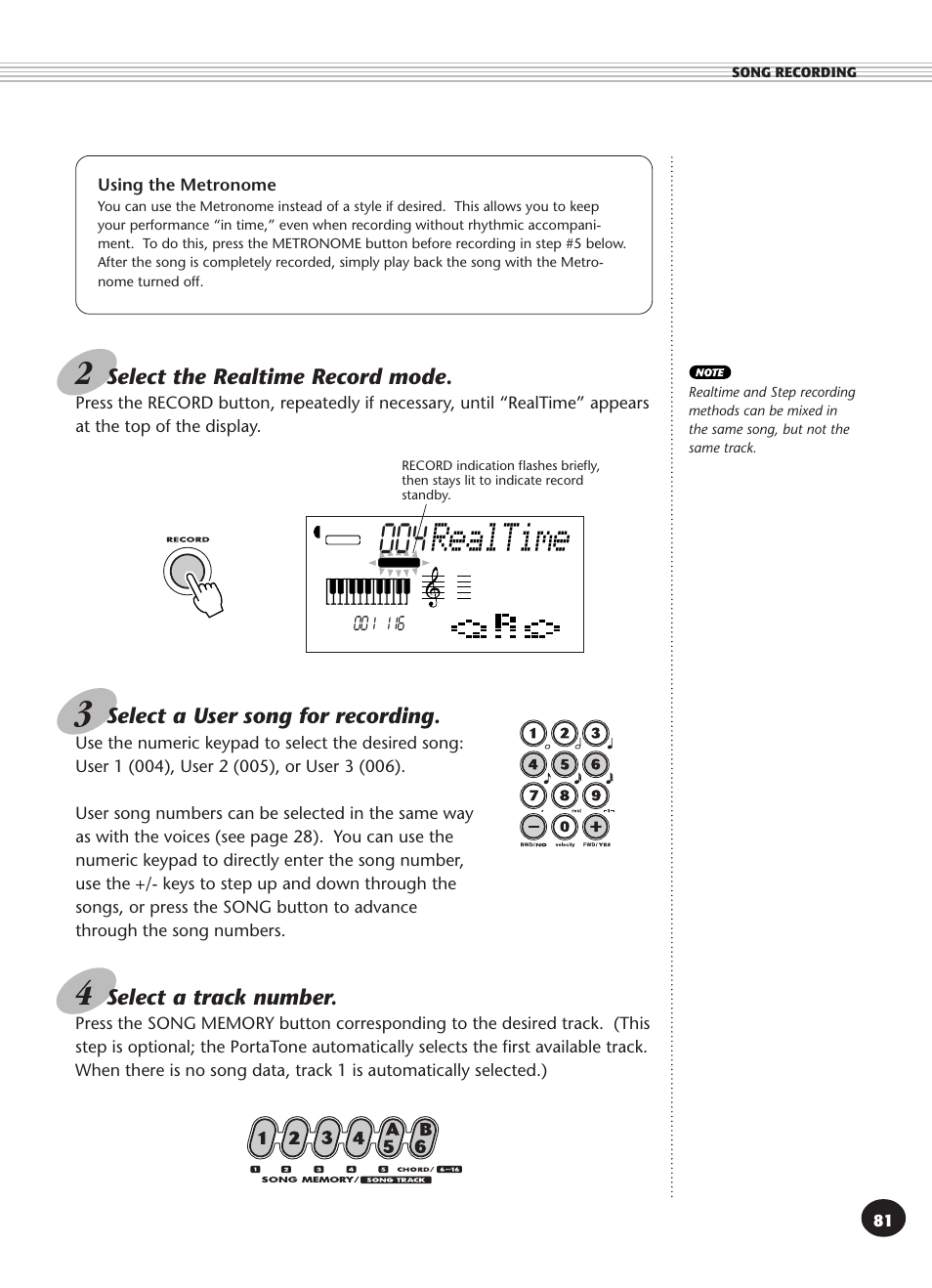 Usng the metronome, Realtime | Yamaha PSR-340 User Manual | Page 81 / 128