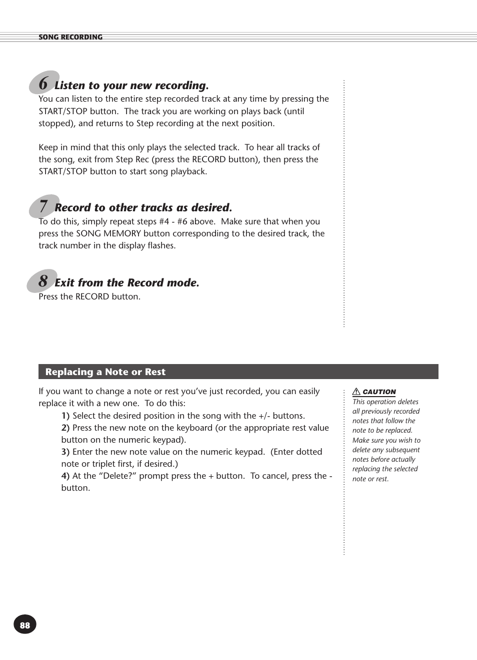 Replacing a note or rest | Yamaha PSR-340 User Manual | Page 88 / 128