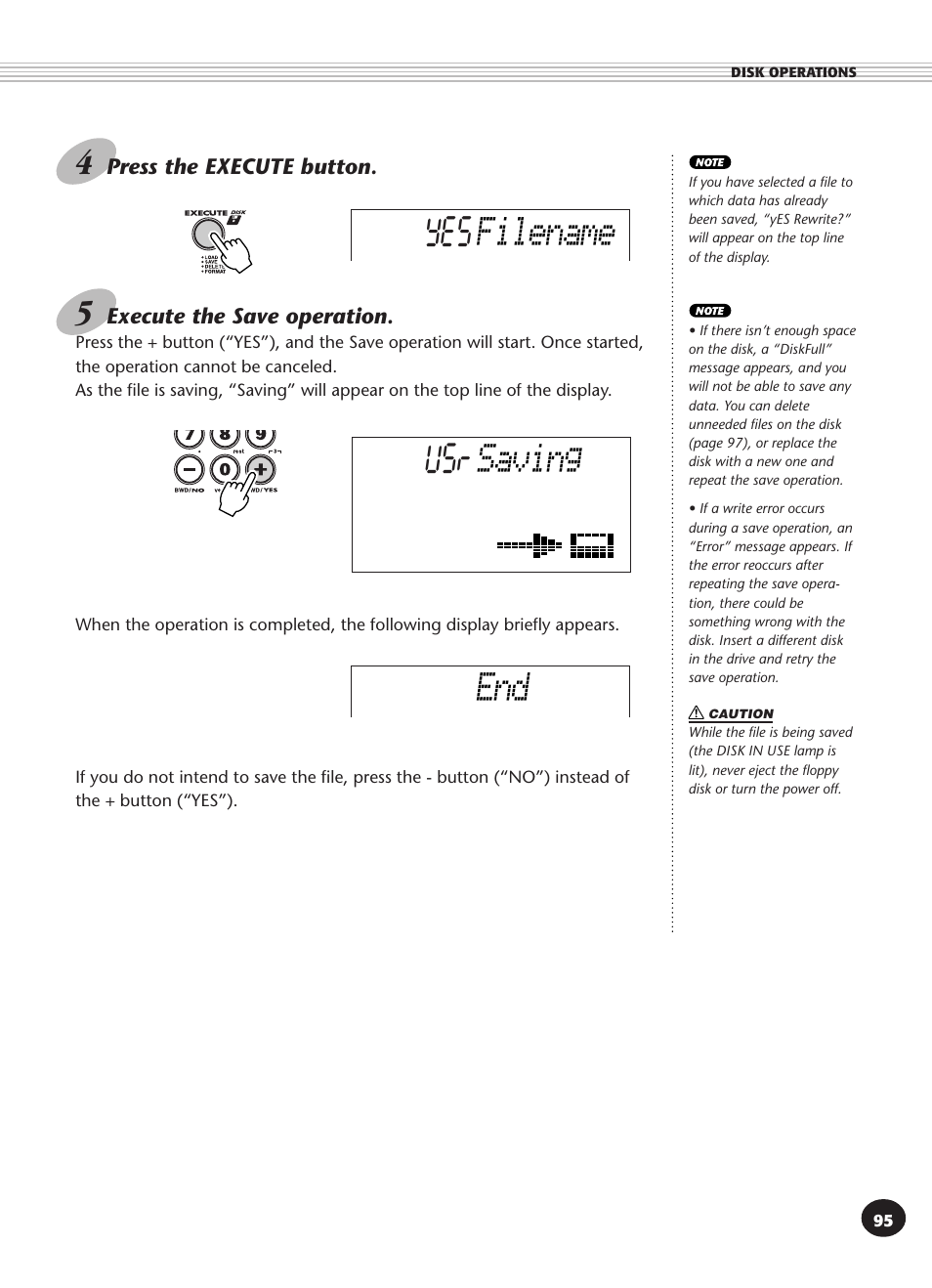 Yes filename usr, Saving end | Yamaha PSR-340 User Manual | Page 95 / 128