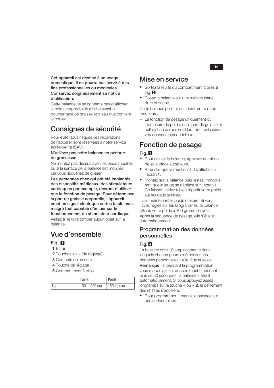 Consignes de sécurité, Vue d'ensemble, Mise en service | Fonction de pesage, Programmation des données personnelles | Bosch PPW3120 Analysewaage elektronisch axxence easy coach User Manual | Page 10 / 77