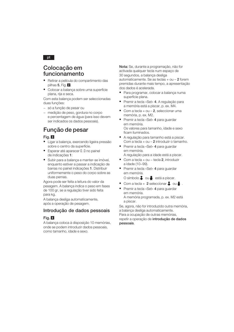 Colocação em funcionamento, Função de pesar, Introdução de dados pessoais | Bosch PPW3120 Analysewaage elektronisch axxence easy coach User Manual | Page 41 / 77