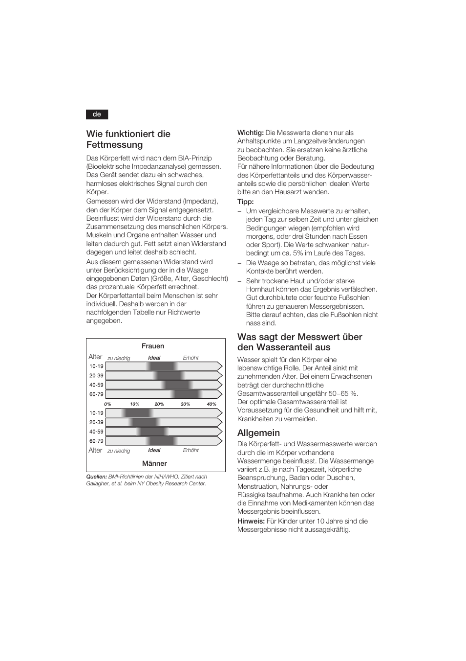 4wie funktioniert die fettmessung, Was sagt der messwert über den wasseranteil aus, Allgemein | Bosch PPW3120 Analysewaage elektronisch axxence easy coach User Manual | Page 5 / 77