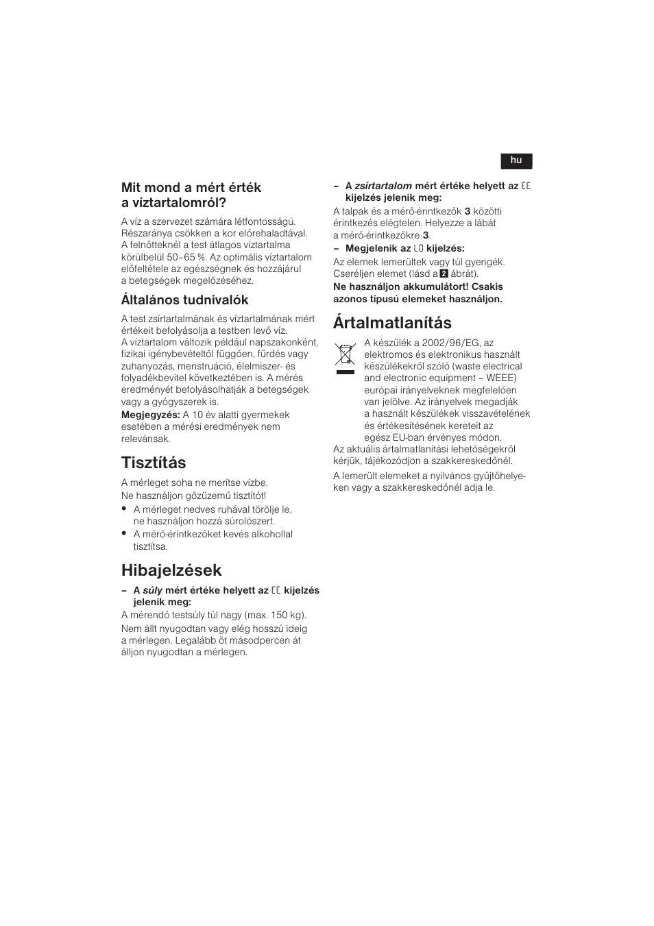 Tisztítás, Hibajelzések, Ártalmatlanítás | 59 mit mond a mért érték a víztartalomról, Általános tudnivalók | Bosch PPW3120 Analysewaage elektronisch axxence easy coach User Manual | Page 60 / 77