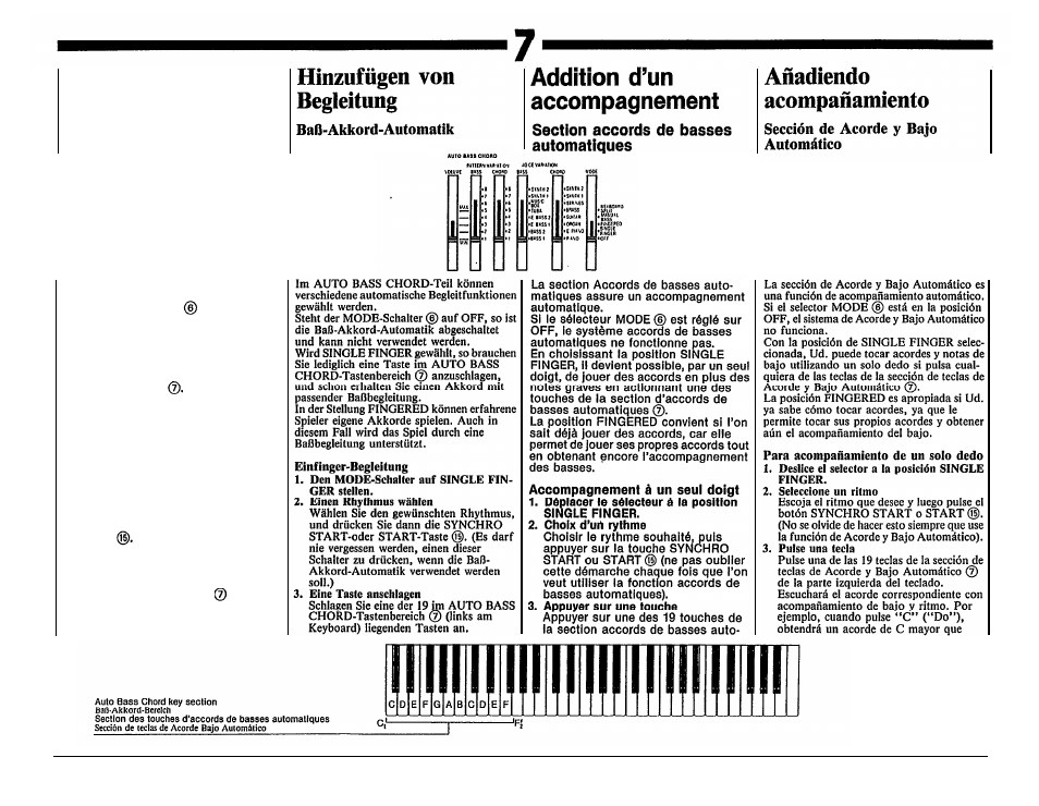 Adding accompaniment, Auto bass chord section) | Yamaha PSR-36 User Manual | Page 14 / 28