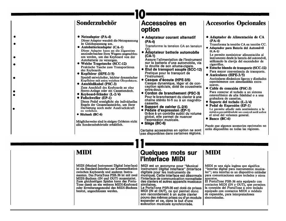 Optional accessories, About midi | Yamaha PSR-36 User Manual | Page 21 / 28