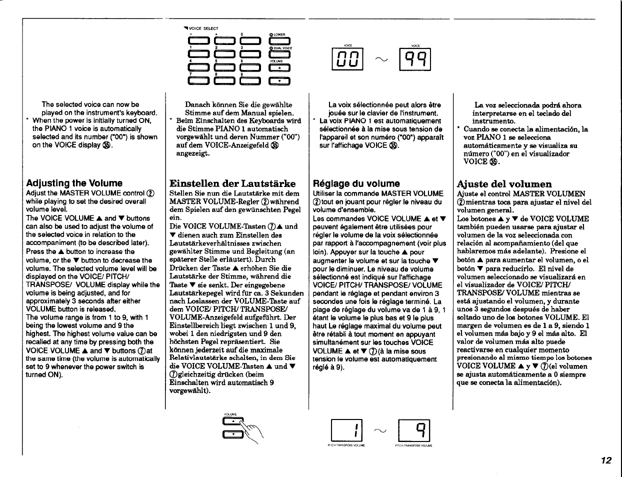 Adjusting the volume, Eilistellen der lautstärke, Réglage du volume | Ajuste del volumen, N n u u | Yamaha PSR-48 User Manual | Page 13 / 45