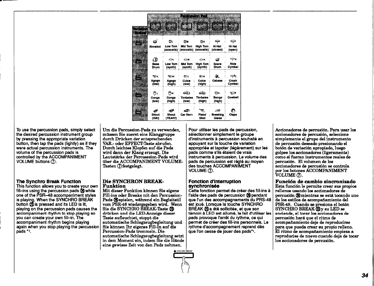 Die synchron break- fimktion, Función de cambio sincronizado | Yamaha PSR-48 User Manual | Page 35 / 45