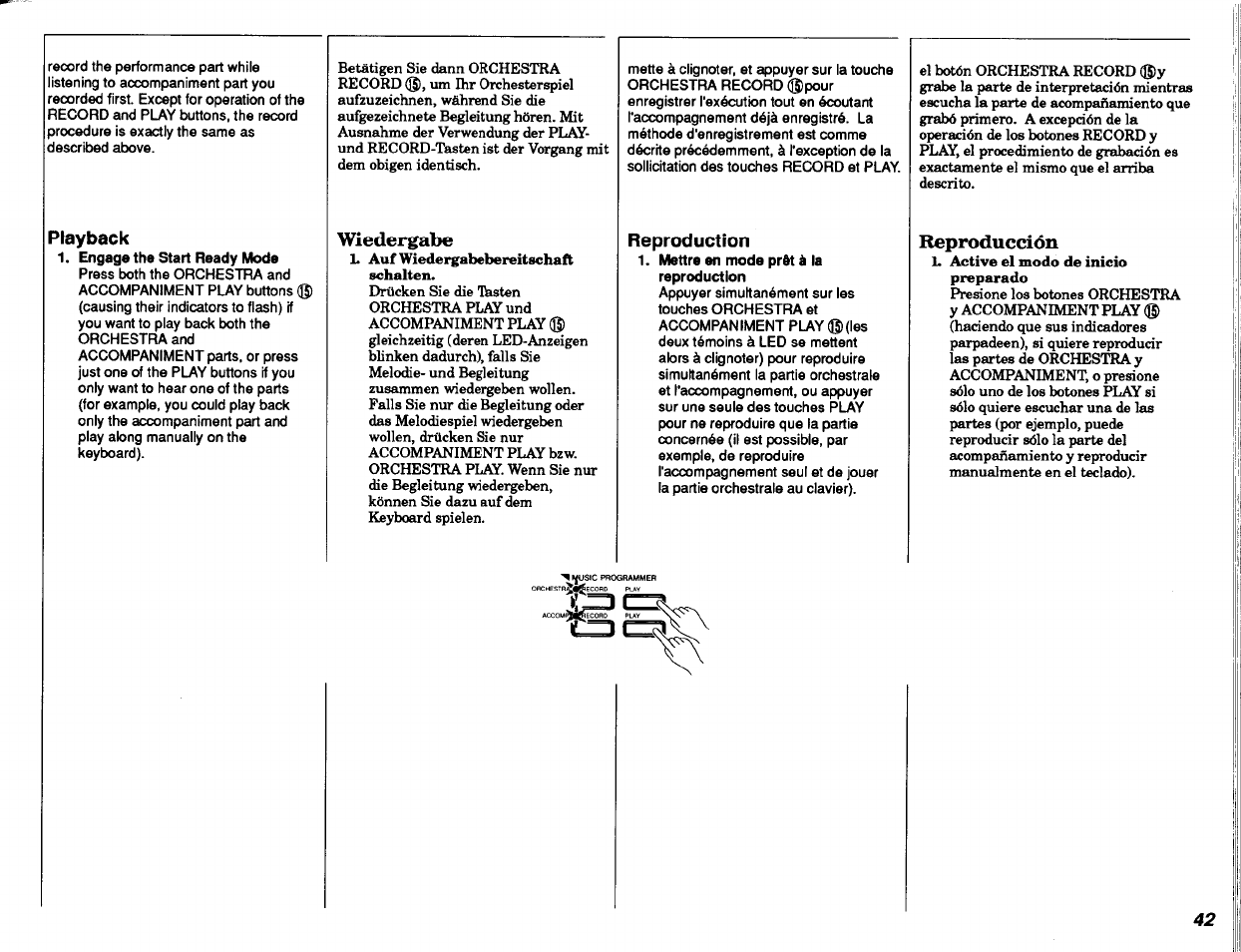 Playback, Wiedergabe, Reproduction | Reproducción | Yamaha PSR-48 User Manual | Page 43 / 45