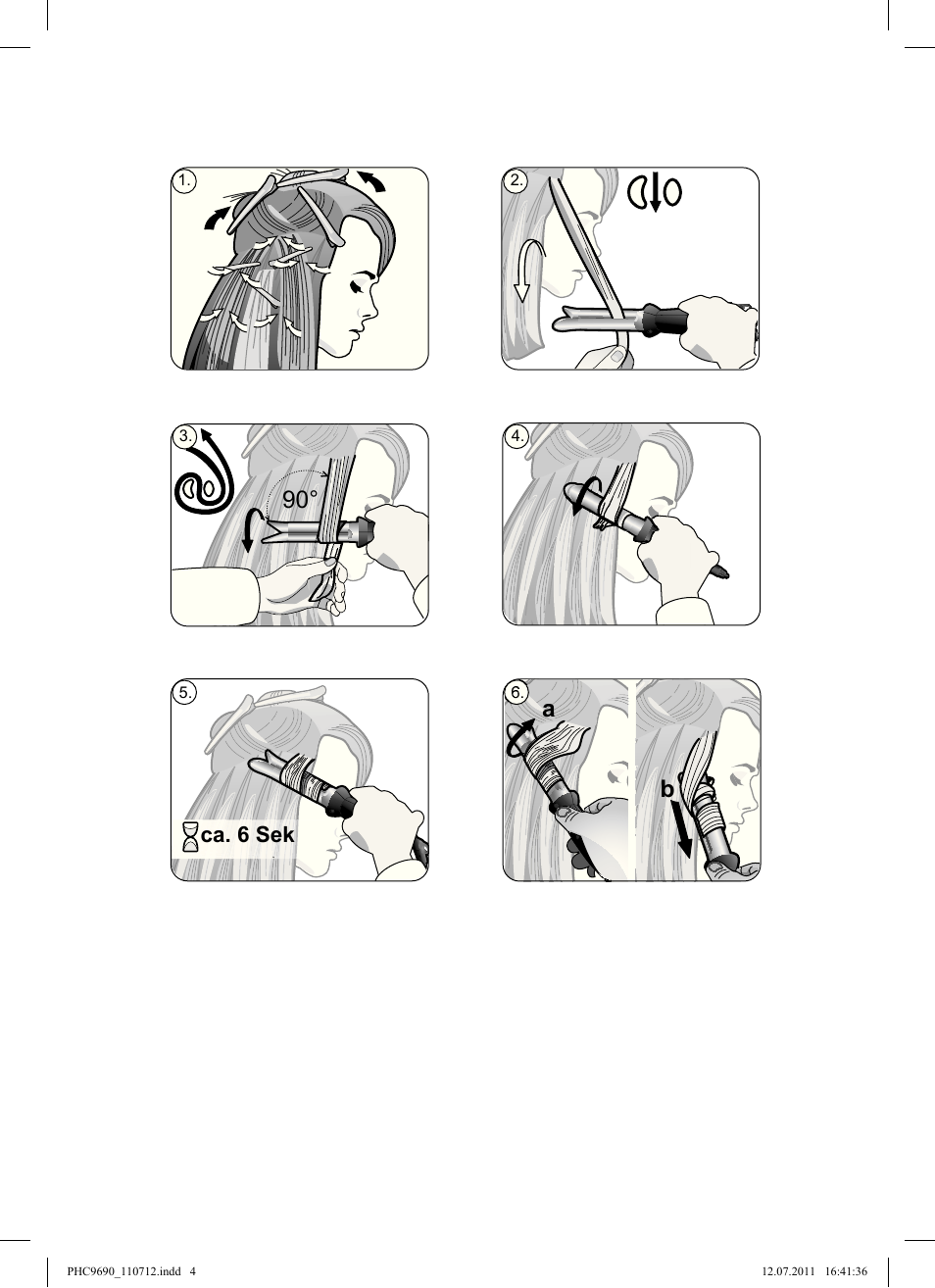 Ca. 6 sek | Bosch PHC9690 Lockenformer ProSalon G-curler User Manual | Page 4 / 120