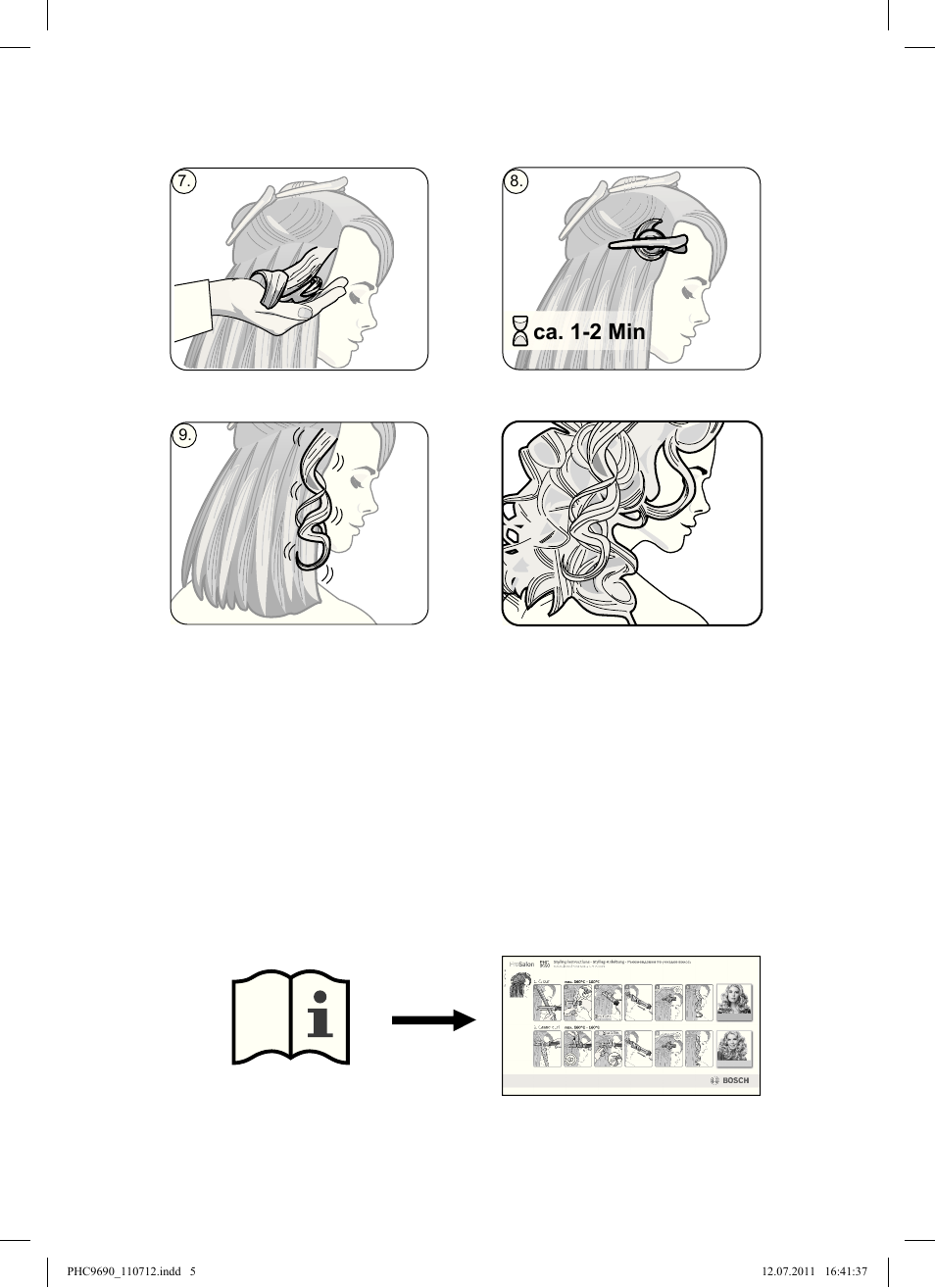 Ca. 1-2 min | Bosch PHC9690 Lockenformer ProSalon G-curler User Manual | Page 5 / 120