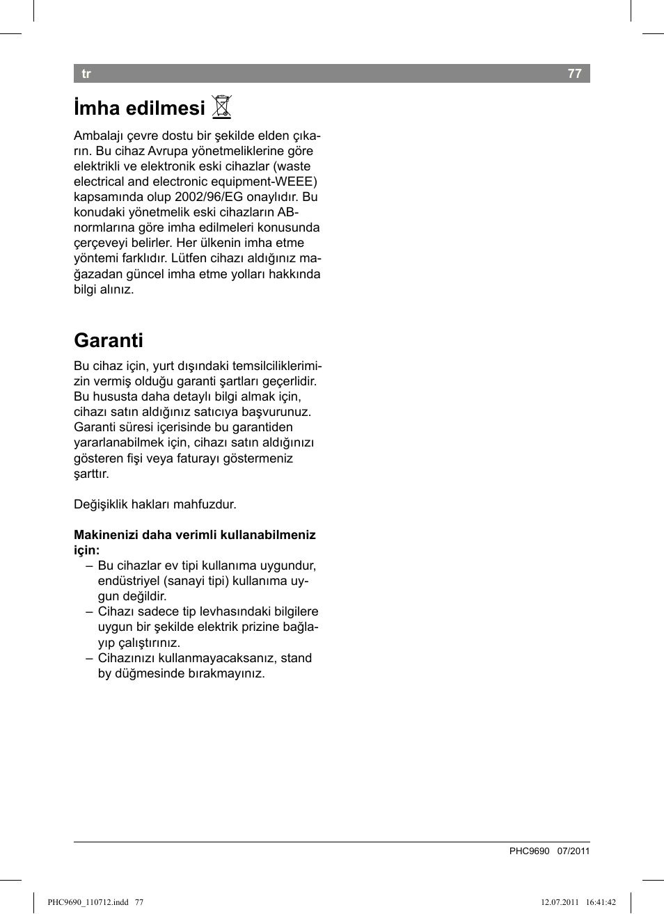 Imha edilmesi, Garanti | Bosch PHC9690 Lockenformer ProSalon G-curler User Manual | Page 81 / 120