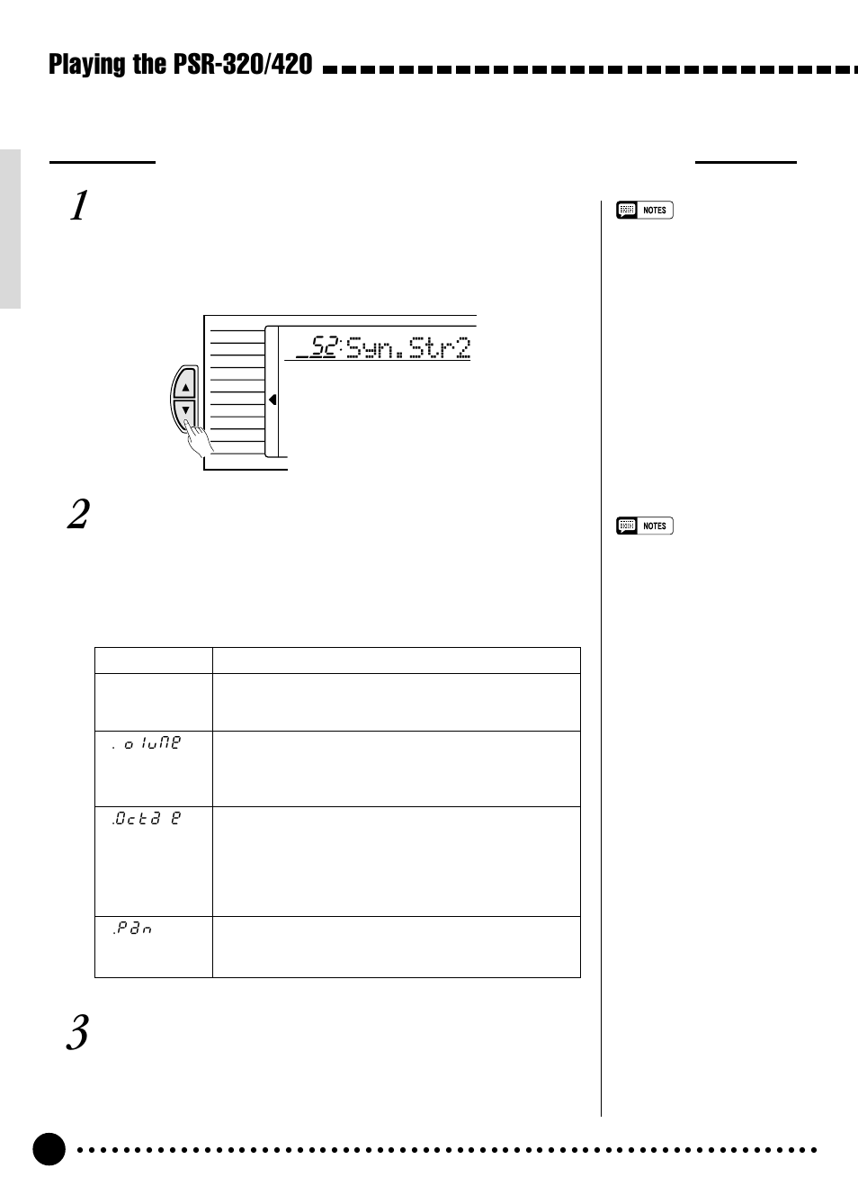 Syn.str2, Changing the dual voice & related parameters, Select the dual voice function | Select the function and set as required, Exit | Yamaha PSR-320 User Manual | Page 19 / 73