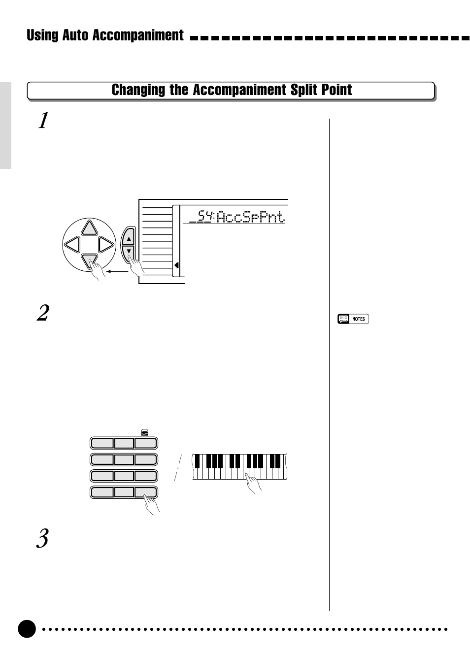 Accsppnt, Set as required, Exit | Select the accompaniment split point function | Yamaha PSR-320 User Manual | Page 31 / 73