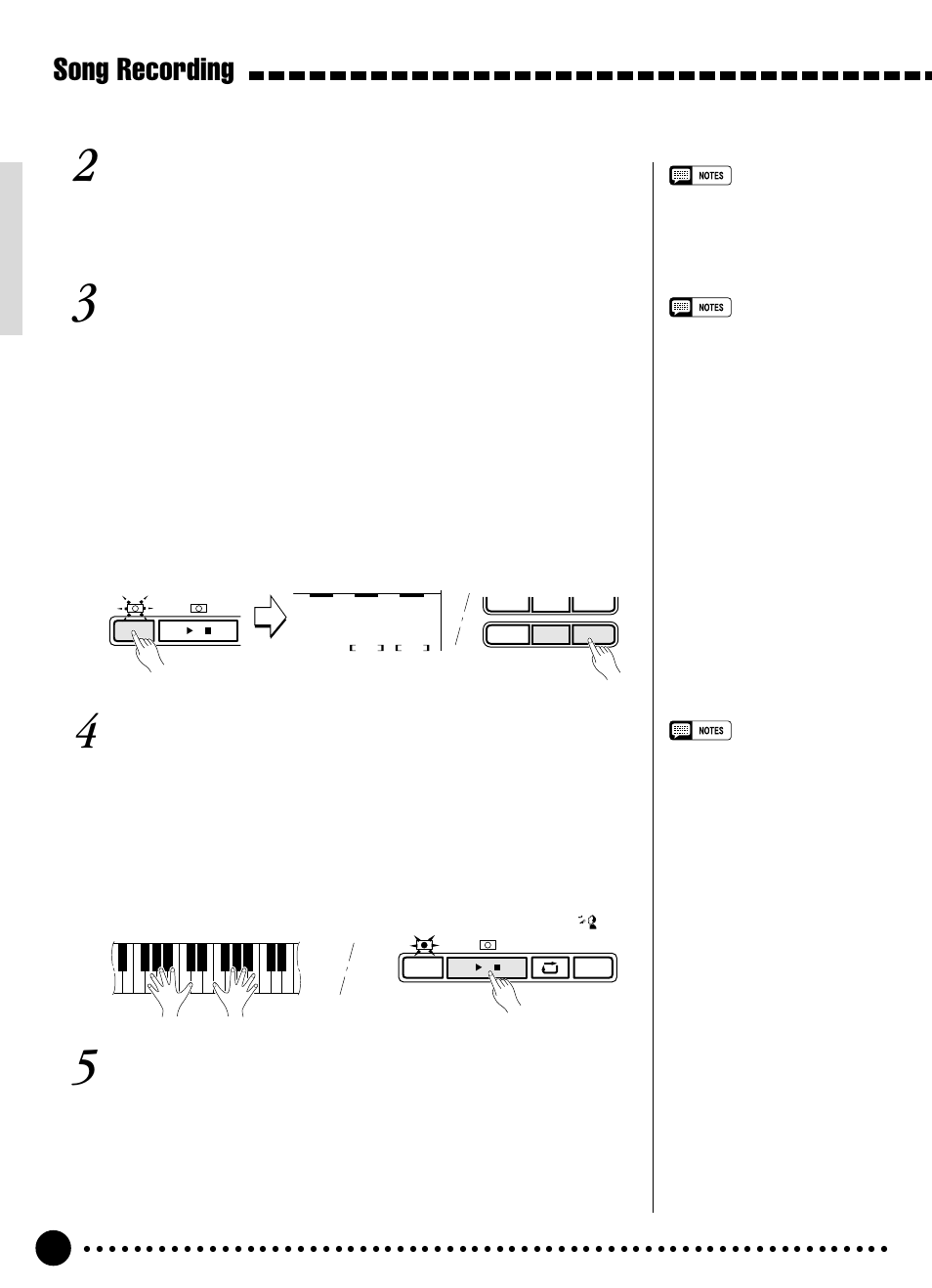 Song recording, Select a voice and set the voice parameters, Engage the melody track record ready mode | Record, Stop recording | Yamaha PSR-320 User Manual | Page 37 / 73