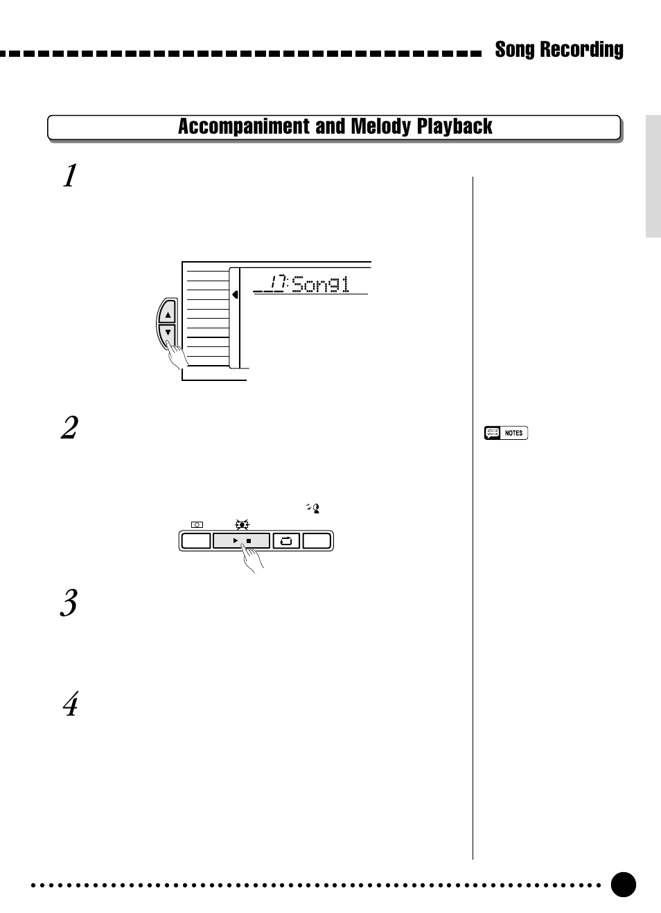 Song recording accompaniment and melody playback, Song1 | Yamaha PSR-320 User Manual | Page 40 / 73