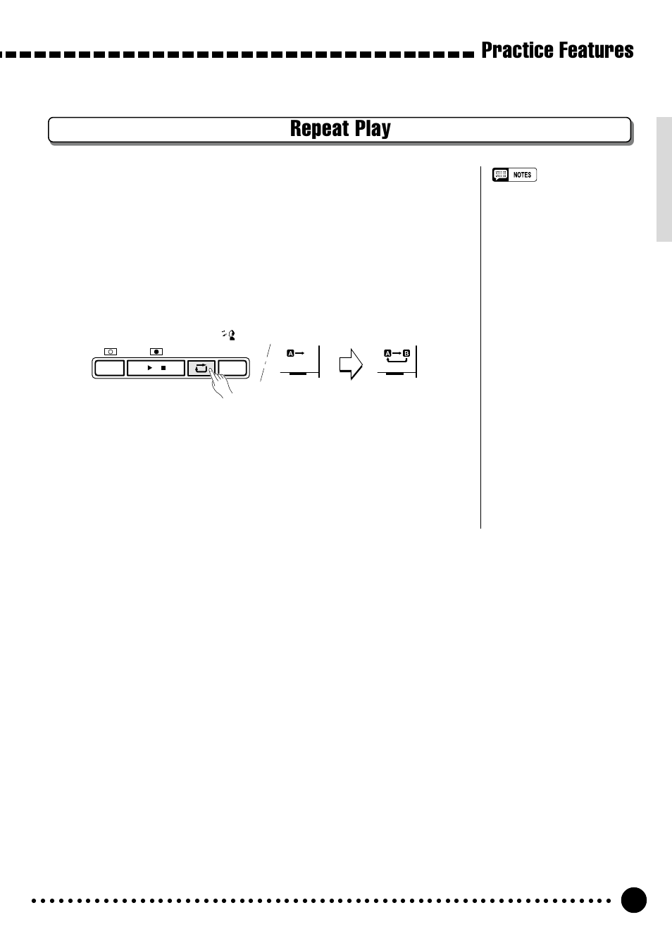 Practice features, Repeat play | Yamaha PSR-320 User Manual | Page 52 / 73