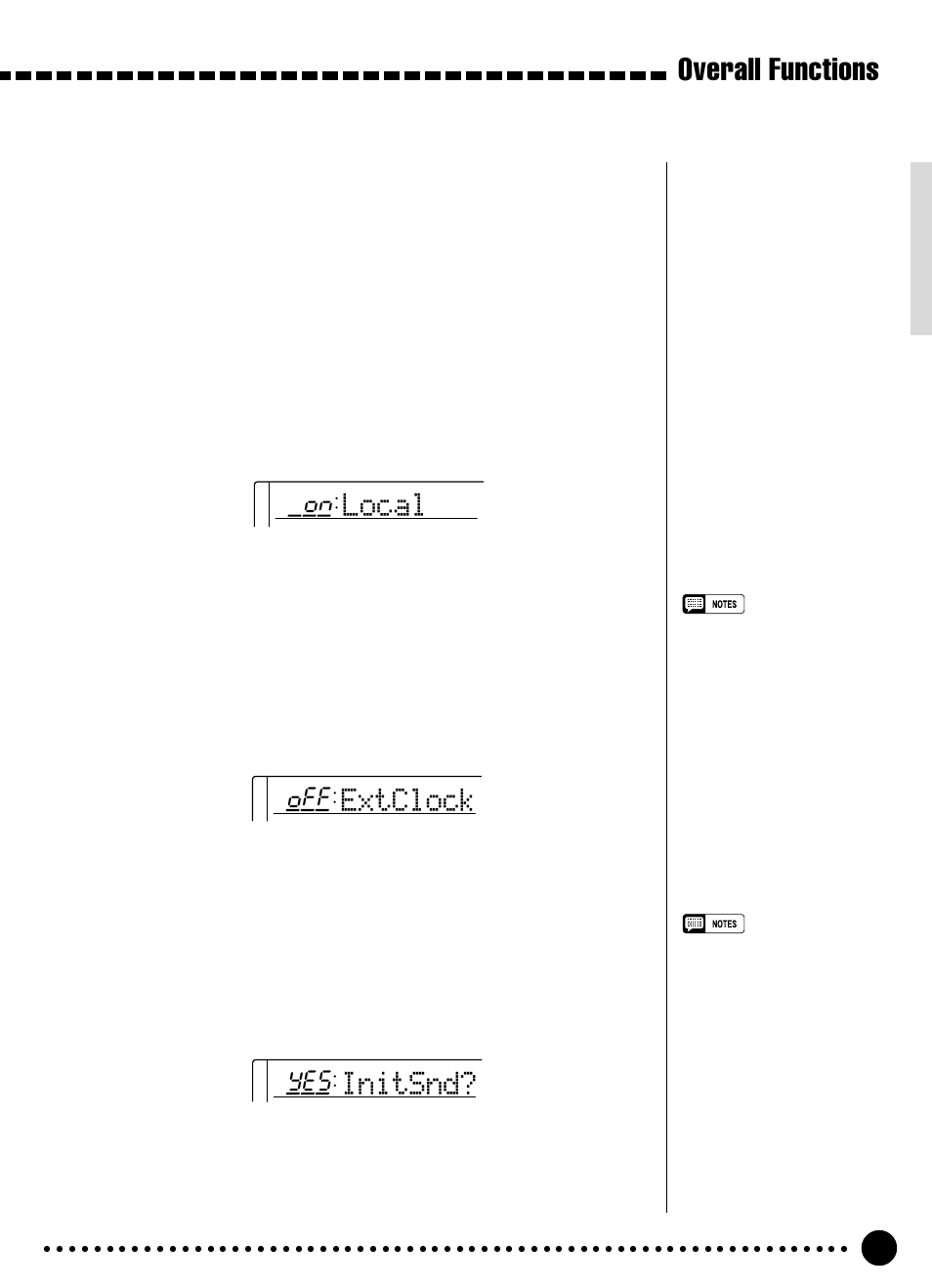 Overall functions, Local, Extclock | Initsnd | Yamaha PSR-320 User Manual | Page 60 / 73