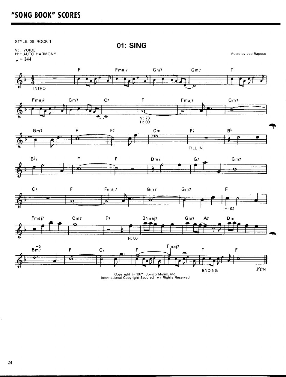 R j’lr r, Song book" scores, Sing | Yamaha PSR-300m User Manual | Page 26 / 39