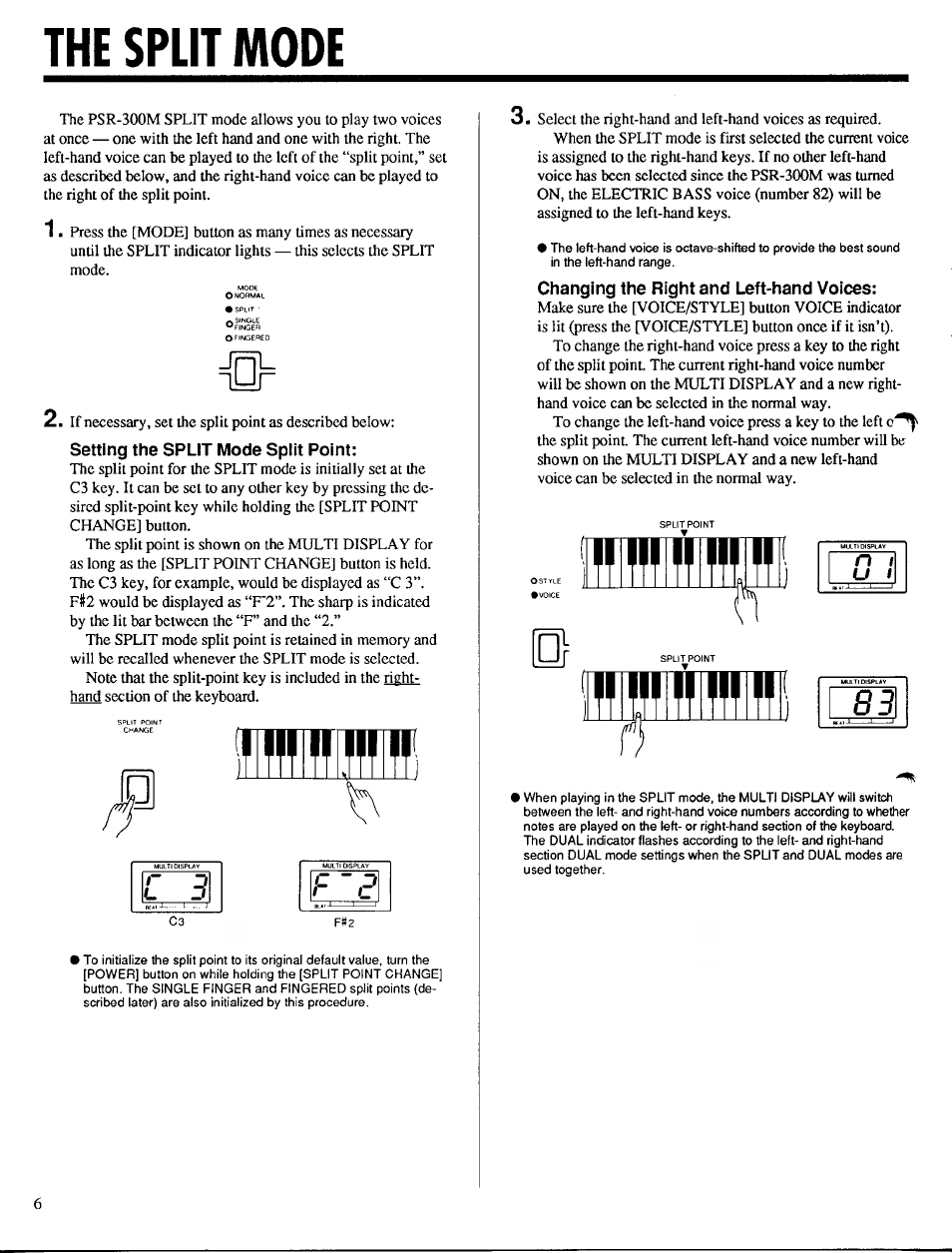 The split mode, Setting the split mode split point, Changing the right and left-hand voices | N i u t | Yamaha PSR-300m User Manual | Page 8 / 39