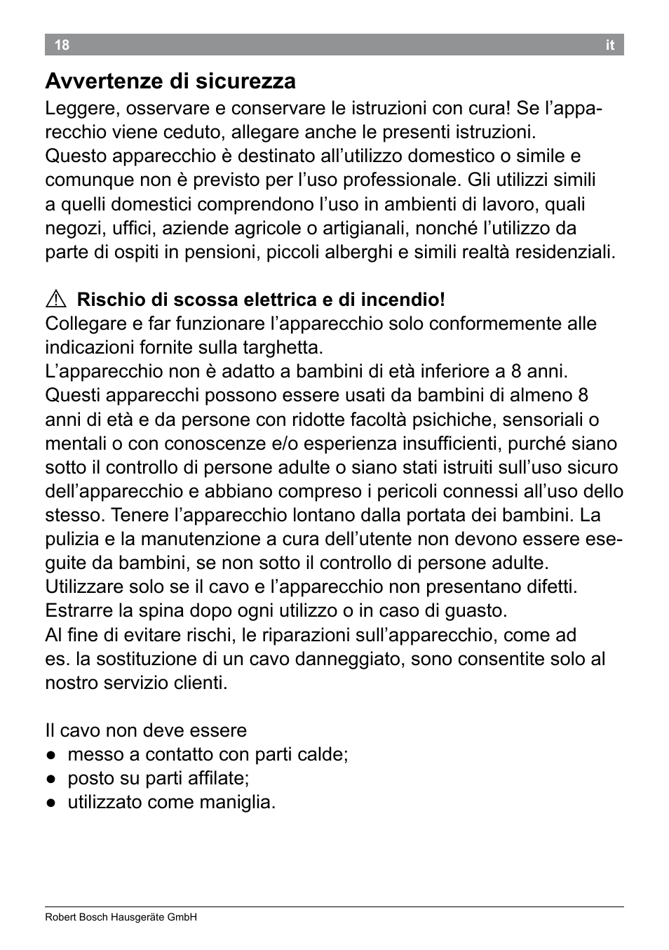 Avvertenze di sicurezza | Bosch PHS9460 Haarglätter ProSalon SleekStylist User Manual | Page 20 / 116