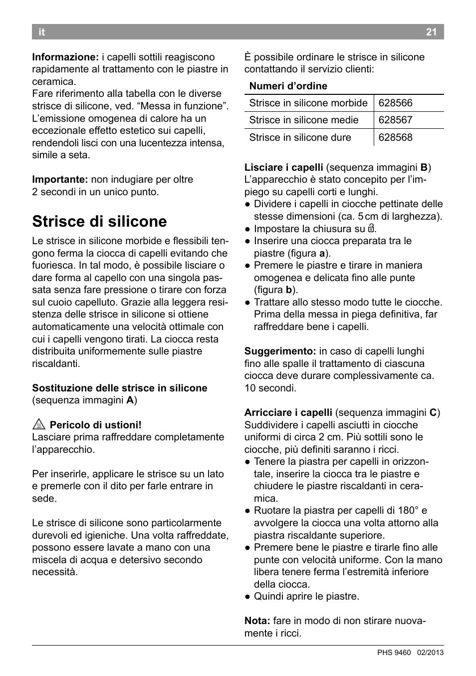 Strisce di silicone | Bosch PHS9460 Haarglätter ProSalon SleekStylist User Manual | Page 23 / 116