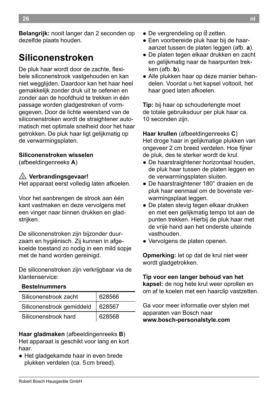 Siliconenstroken | Bosch PHS9460 Haarglätter ProSalon SleekStylist User Manual | Page 28 / 116