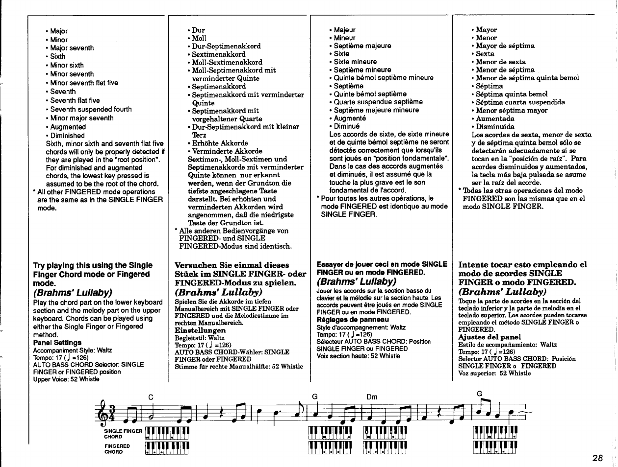 Brahms* lullaby), Brahms' lullaby) | Yamaha PSR-37 User Manual | Page 29 / 30