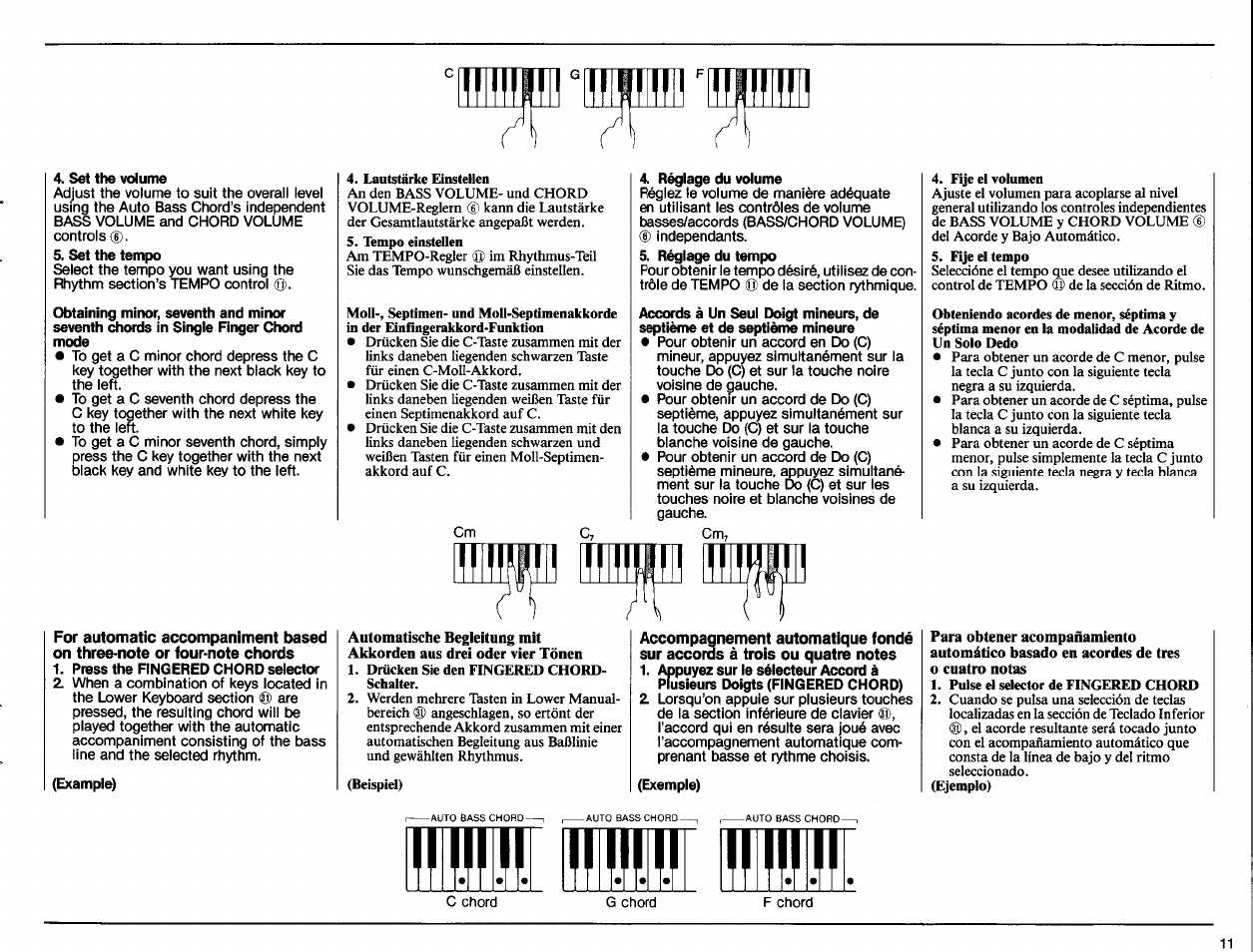 Accompagnement automatique fondé, Sur accords à trois ou quatre notes | Yamaha PSR-50 User Manual | Page 13 / 32