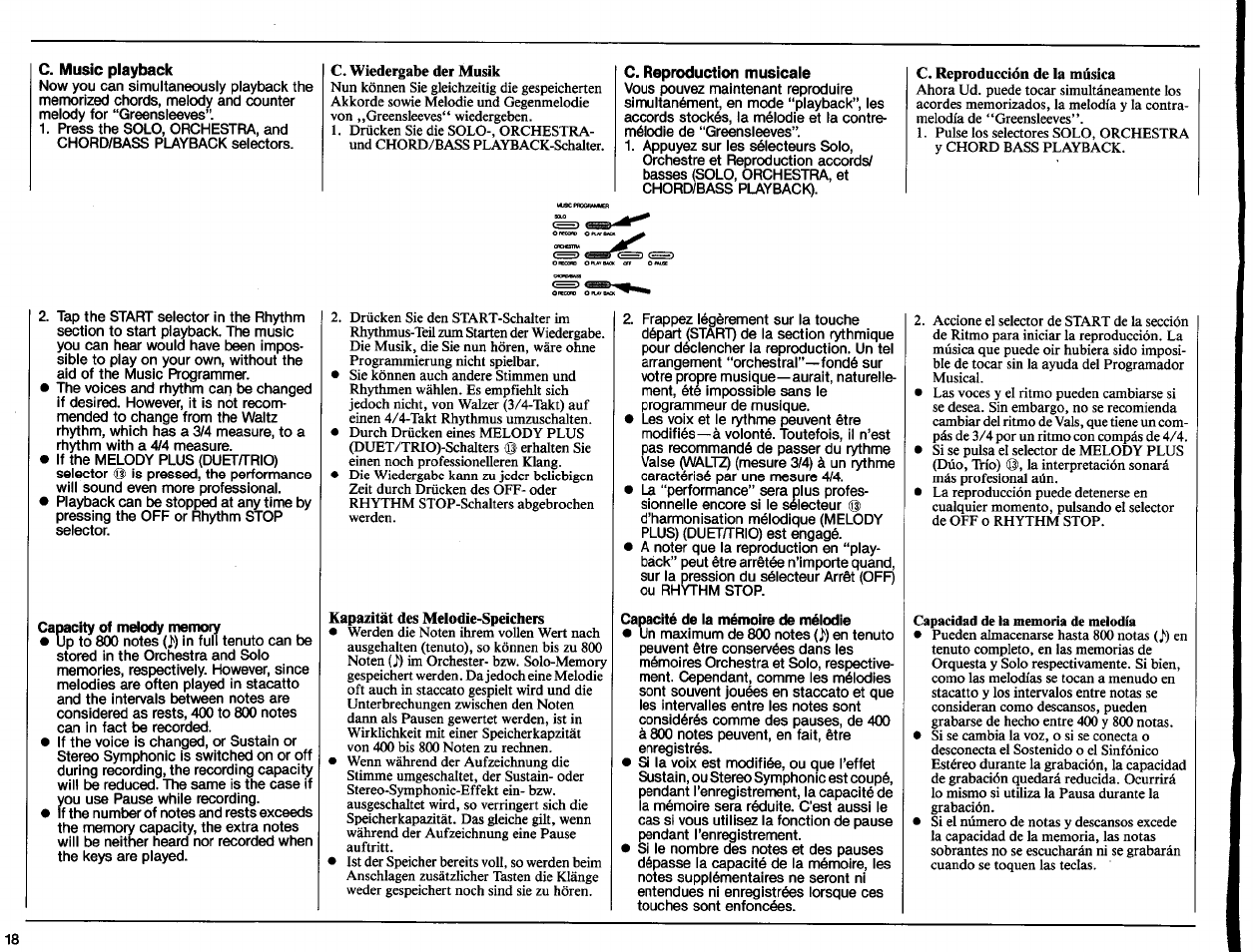 C. music playback, C. reproduction musicale | Yamaha PSR-50 User Manual | Page 20 / 32